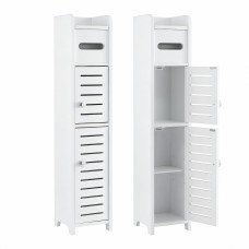 Artiss 2 Slim 3-Tier Bathroom Storage Cabinets White MDF with Toilet Paper Holder Adjustable Shelf Anti-Tip