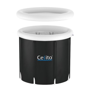 Weisshorn Portable Ice Bath Tub 80x80cm Inflatable Folding Spa, 300L, 3-Layer Insulation, Drain Tap, Cover, Black