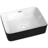 Cefito 48x37cm Oval Bathroom Basin - Nano Glazed Ceramic Vanity Sink, Matte Black & Gloss White, Anti-Bacterial, Durable