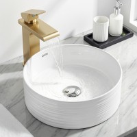Cefito Ribbed Ceramic Basin Round 36cm Vessel Sink High-Gloss White Durable Above-Counter Ceramic Sink