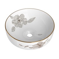 Cefito 41x41cm Ceramic Bathroom Basin Vanity Sink - Gold Flower Pattern, Anti-Scratch, Odourless, 5-Year Warranty