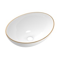 Cefito Bathroom Basin Ceramic Vanity Sink - 41x34cm White with Gold Line, Anti-Scratch, Heat-Resistant, 5-Year Warranty