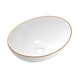 Cefito Bathroom Basin Ceramic Vanity Sink - 41x34cm White with Gold Line, Anti-Scratch, Heat-Resistant, 5-Year Warranty