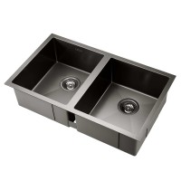 Cefito Kitchen Sink, Stainless Steel Double Bowl, 77x45cm, Black, Scratch-Proof, Anti-Bacterial, Easy Drainage