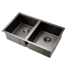 Cefito Kitchen Sink, Stainless Steel Double Bowl, 77x45cm, Black, Scratch-Proof, Anti-Bacterial, Easy Drainage
