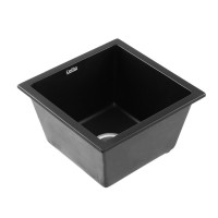 Cefito 38x38cm Black Granite Kitchen Sink - Durable Single Bowl, Heat & Scratch Resistant with R15 Corners & Strainer