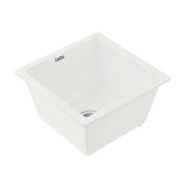 Cefito 38x38cm White Granite Kitchen Sink - Durable Single Bowl, Heat & Scratch Resistant, Easy Clean R15 Corners