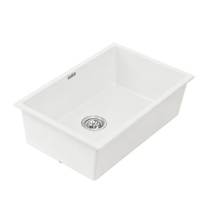 Cefito 70x45cm White Granite Kitchen Sink, Single Bowl – Durable, Heat & Scratch Resistant, 10-year warranty, Easy Clean