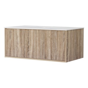 Cefito 900mm Oak Vanity Unit with Basin - Wall-Hung, Eco-Friendly MDF, Sintered Stone Top, Soft-Close Drawer