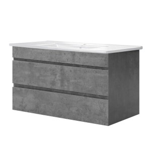 Cefito Vanity Unit with Basin, Eco-Friendly MDF, 915mm, Cement/White, Modern Bathroom Cabinet, Scratch-Resistant