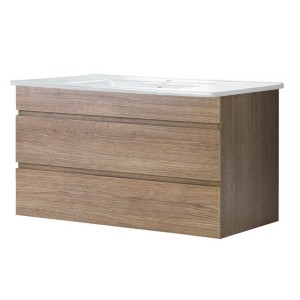 Cefito Bathroom Vanity Unit, E1 MDF, 915mm, Oak/White, Modern Wall-Hung Cabinet with Nano-Glaze Basin & Storage