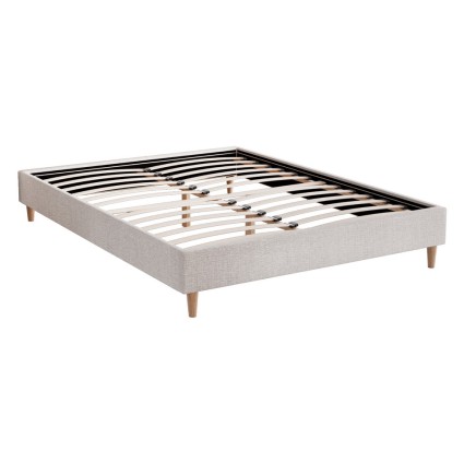 Artiss Queen Size Bed Frame, Faux Linen, Beige, 217x160x33cm - Stylish Hardwood Slat Support for Cosy Sleep