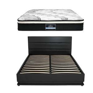 Artiss RGB LED Queen Bed Frame & 32cm Giselle Mattress Set - PVC Leather, Orthopaedic Support, Smart Lighting