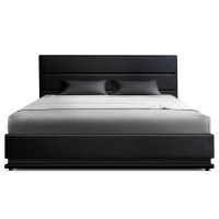 Artiss King Size Bed Frame Black PVC Leather Gas Lift Storage with LED Headboard 16 Colours LUMI