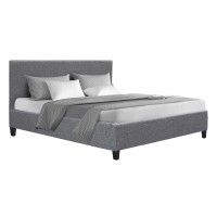 Artiss Neo Double Bed Frame - Grey, Modern Faux Linen Upholstery, Sturdy Wood & Metal, Easy Assembly, 300kg Capacity