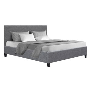 Artiss Neo Double Bed Frame - Grey, Modern Faux Linen Upholstery, Sturdy Wood & Metal, Easy Assembly, 300kg Capacity