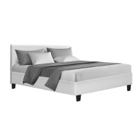 Artiss Neo Double Bed Frame in White - Modern PVC Leather Upholstery with Sturdy Wood & Metal Design