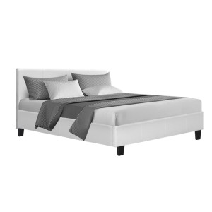 Artiss Neo Double Bed Frame in White - Modern PVC Leather Upholstery with Sturdy Wood & Metal Design