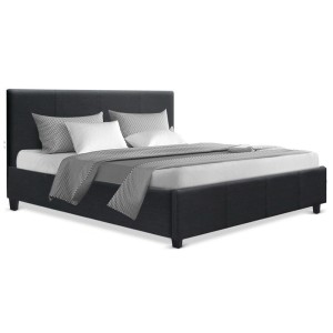 Artiss Neo Queen Bed Frame - Charcoal Faux Linen, Modern Design, High-Density Foam, Sturdy Wood & Metal Build
