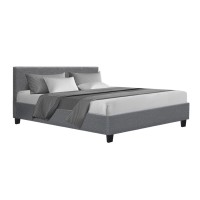 Artiss Neo Queen Bed Frame - Grey Faux Linen, High-Density Foam, Sturdy Wood & Metal, Easy Assembly