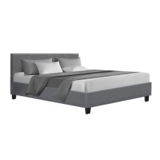Artiss Neo Queen Bed Frame - Grey Faux Linen, High-Density Foam, Sturdy Wood & Metal, Easy Assembly