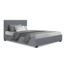 Artiss Nino King Single Bed Frame, Gas Lift Storage, Faux Linen Upholstered, Grey, Steel/Wood Frame, Easy Assembly