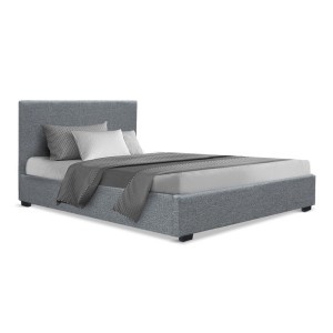 Artiss Nino King Single Bed Frame, Gas Lift Storage, Faux Linen Upholstered, Grey, Steel/Wood Frame, Easy Assembly
