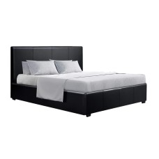 Artiss Nino Queen Bed Frame, Black PU Leather, Gas Lift Storage, Steel & Wood Construction, Easy Assembly, 215x160x87cm