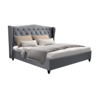 Artiss Pier Double Bed Frame Grey French Provincial Linen Upholstered, Tufted Headboard, Sturdy Steel, 1-Year Warranty