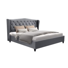 Artiss Pier Bed Frame Queen Size Grey French Provincial Style, Linen Fabric, Tufted Headboard, Sturdy Steel Frame