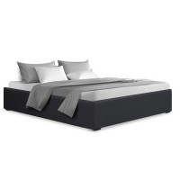 Artiss Toki Double Bed Frame, Gas Lift Storage, Charcoal Linen, Steel Reinforced, Wood Slats, 300kg Capacity