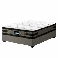 Artiss King Single Bed Frame & Giselle 36cm Mattress Set - Grey, Gas Lift Storage, Faux Linen, High Density Foam