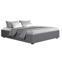 Artiss Toki King Size Bed Frame Gas Lift Base Grey Faux Linen Upholstered Storage Platform Wooden Slats Sturdy Design