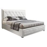 Artiss Tiyo Double Size Gas Lift Bed Frame in White - Premium PVC Leather, Storage, Scandinavian Design, Easy Assembly