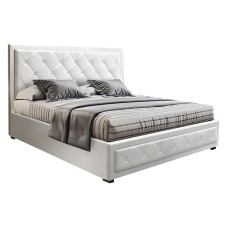 Artiss Tiyo Double Size Gas Lift Bed Frame in White - Premium PVC Leather, Storage, Scandinavian Design, Easy Assembly