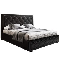 Artiss Tiyo Double Size Gas Lift Bed Frame, Black - PVC Leather, Storage, Scandinavian Tufted Headboard, 300kg Capacity