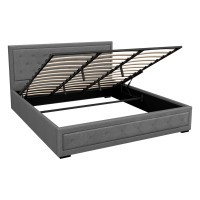 Artiss Tiyo King Size Gas Lift Bed Frame - Premium Grey Faux Linen, Storage, Sturdy Wooden Slat Base, Scandinavian Style
