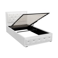 Artiss Tiyo King Single Gas Lift Bed Frame - White, PVC Leather, Tufted Headboard, Storage, Easy Assembly