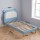 Artiss Kids King Single Upholstered Bear Bed Frame Blue White 180kg Capacity Child Safe Padding 118x213x107cm