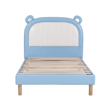 Artiss Kids King Single Upholstered Bear Bed Frame Blue White 180kg Capacity Child Safe Padding 118x213x107cm