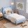 Artiss Kids King Single Upholstered Bear Bed Frame Blue White 180kg Capacity Child Safe Padding 118x213x107cm