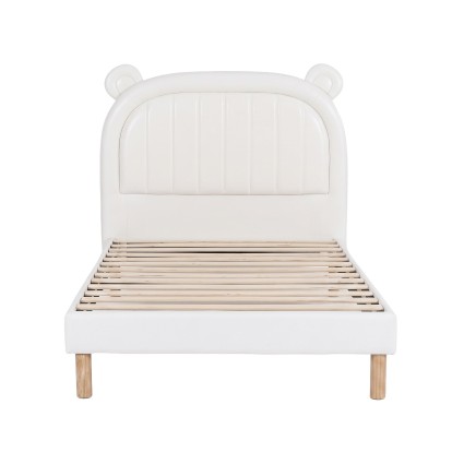Artiss Kids AU King Single Upholstered Bed Frame Bear Ear Headboard Beige White Child Safe PVC Leather