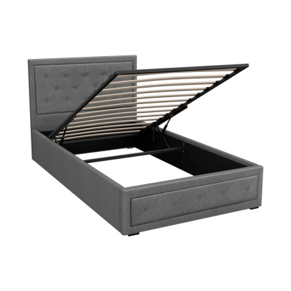 Artiss King Single Gas Lift Bed Frame Grey Faux Linen Upholstered Storage Base Wooden Slats Tufted Headboard