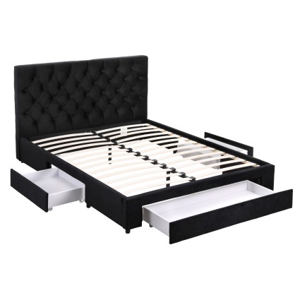 Artiss Double Bed Frame with Storage, USB Type-C Charging Station, Upholstered Velvet, 3 Drawers, 147x222cm, Pine Wood