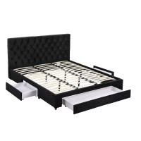 Artiss King Upholstered Bed Frame with Velvet Finish, 3 Storage Drawers, USB Type-C Charging Ports, Pine Wood Structure