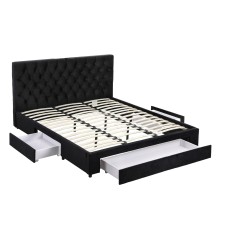 Artiss King Upholstered Bed Frame with Velvet Finish, 3 Storage Drawers, USB Type-C Charging Ports, Pine Wood Structure
