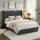 Artiss Double Gas Lift Storage Bed Frame Upholstered Geometric Headboard Charcoal Grey with Charging Ports