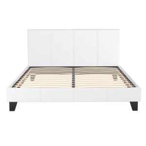 Artiss Neo Bed Frame Queen Size White PVC Leather Upholstered, Padded Headboard, Wooden Slats, Modern Design
