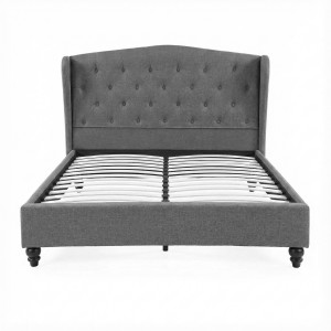 Artiss Double Bed Frame with Wingback Headboard, Grey Linen Upholstery, Sturdy Steel & Wood Slat Base, 201x150x104cm