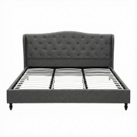 Artiss King Bed Frame: Grey Linen Upholstered with Wingback Headboard, Sturdy Steel Frame, Fits Standard King Mattress